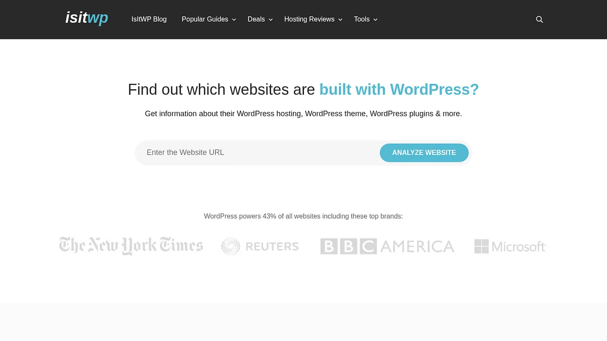 IsItWP homepage asking find out which websites are built with WordPress