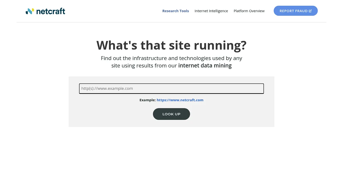 Netcraft Site Report lookup page asking what's that site running