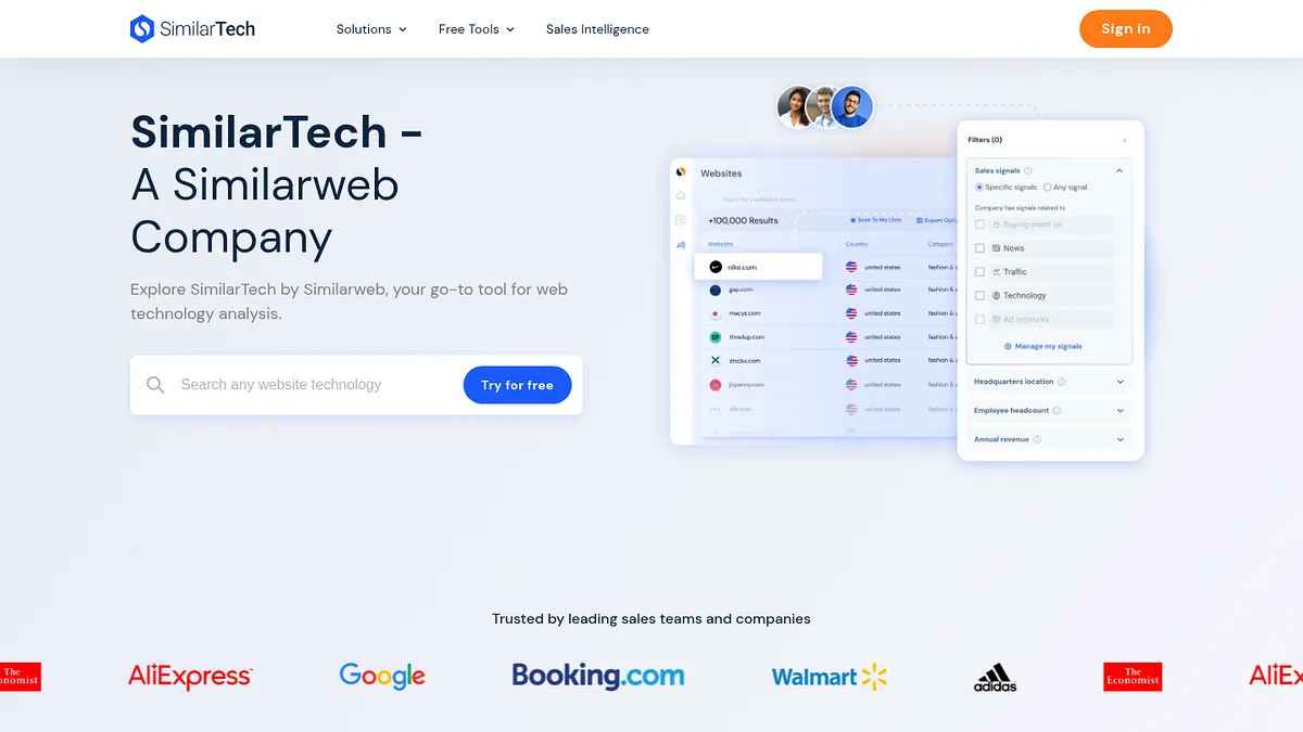 SimilarTech homepage identifying itself as a Similarweb company