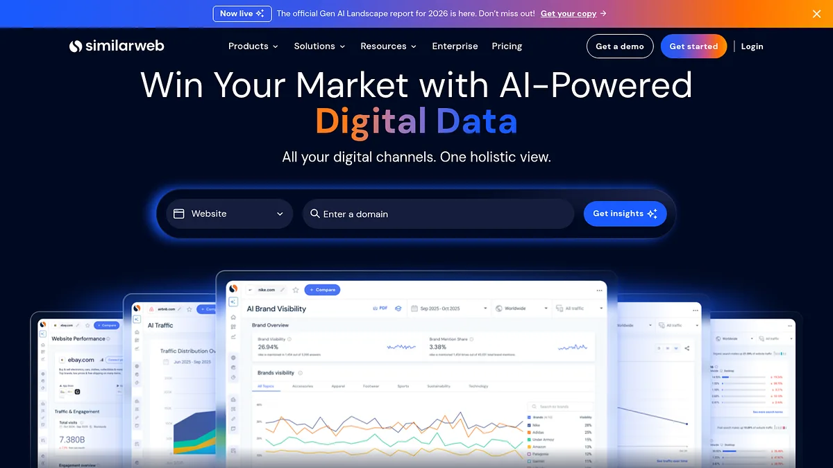 Similarweb homepage headlined Win Your Market with AI-Powered Digital Data